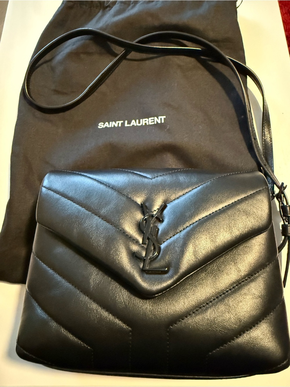 Saint Laurent Black Quilted Leather Crossbody Bag with YSL Logo